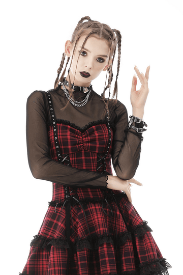 Gothic Mesh Crop Top with Long Sleeves - Edgy Rave Wear